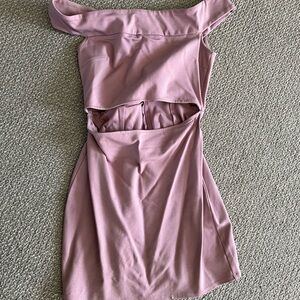 Off the shoulder mini dress with slit